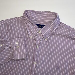 Polo Ralph Lauren Button Down Shirt Men 18 34/35 Long Sleeve Purple Striped Pony